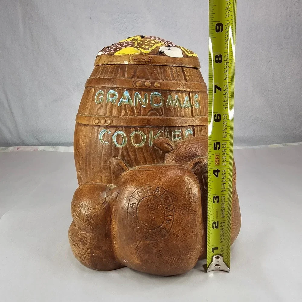 Vintage Twin Winton Grandmas Cookies Barrel Ceramic Cookie Jar Brown Handpainted